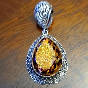 Gold Druzy Animal Print Sterling Silver Pendant
